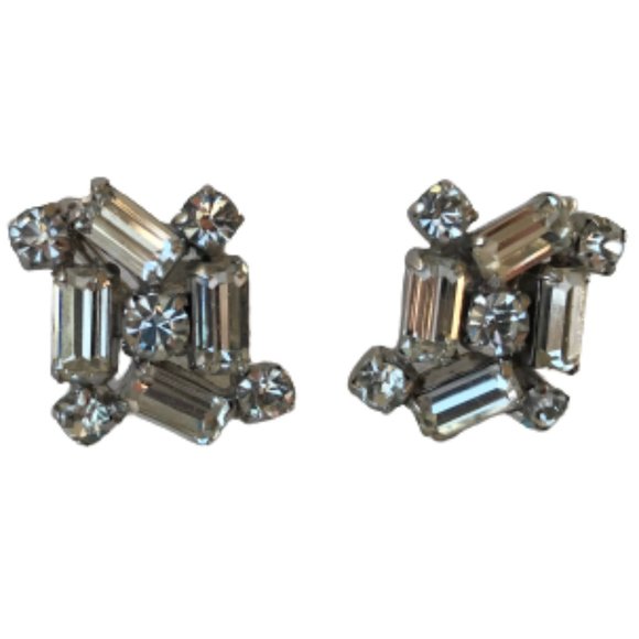 Vintage Sherman Clear Crystal Rhinestone Earrings - Picture 5 of 6